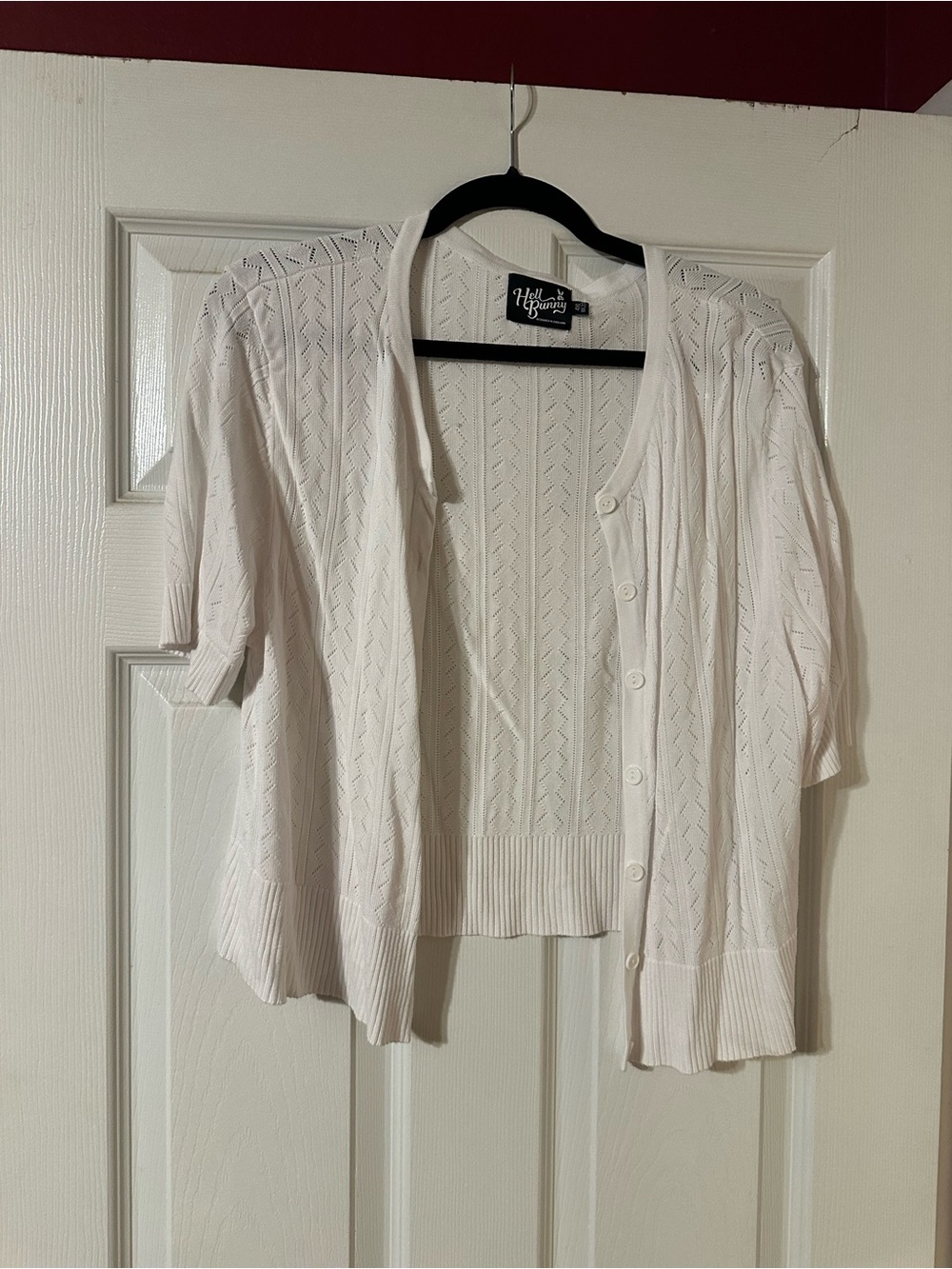 Hell Bunny White Eyelet Open-Knit Button Cardigan